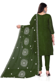 Dark Green Organza Embroidered Churidar Suit For Mehndi