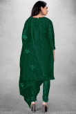 Dark Green Organza Embroidered Straight Cut Churidar Suit 