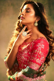 Dark Green Organza Printed Lehenga