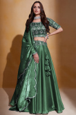 Dark Green Organza Zari Embroidered Flared Style Lehenga