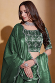 Dark Green Organza Zari Embroidered Flared Style Lehenga