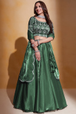 Dark Green Organza Zari Embroidered Flared Style Lehenga