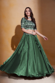 Dark Green Organza Zari Embroidered Flared Style Lehenga