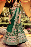 Lehenga in Dark Green Raw Silk for Wedding Wear with Zari Work