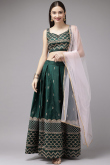 Satin Dark Green Party Wear Lehenga with Zari embroidery