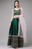 Satin Dark Green Party Wear Lehenga with Zari embroidery
