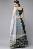 Satin Dark Green Party Wear Lehenga with Zari embroidery