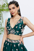 Dark Green Satin Sequins Embroidered Lehenga For Mehndi 