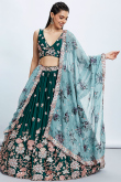 Dark Green Satin Sequins Embroidered Lehenga For Mehndi 