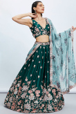 Dark Green Satin Sequins Embroidered Lehenga For Mehndi 