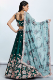 Dark Green Satin Sequins Embroidered Lehenga For Mehndi 