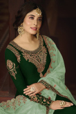 Dark Green Satin Zari Embroidered Churidar Suit
