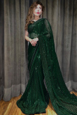 Dark Green Sequins Embroidered Georgette Sangeet Saree