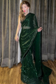 Dark Green Sequins Embroidered Georgette Sangeet Saree