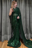 Dark Green Sequins Embroidered Georgette Sangeet Saree