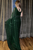 Dark Green Sequins Embroidered Georgette Sangeet Saree