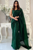 Dark Green Sequins Embroidered Lightweight Georgette Saree