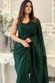 Dark Green Sequins Embroidered Lightweight Georgette Saree