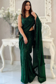 Dark Green Sequins Embroidered Lightweight Georgette Saree