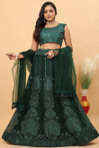 Dark Green Net Lehenga with Sequins & Dori Work