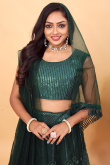 Dark Green Net Lehenga with Sequins & Dori Work