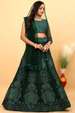 Dark Green Net Lehenga with Sequins & Dori Work
