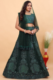 Dark Green Net Lehenga with Sequins & Dori Work