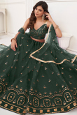 Flared Net Lehenga in Dark Green with Resham Embroidery