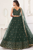 Flared Net Lehenga in Dark Green with Resham Embroidery