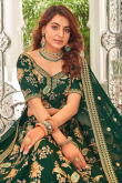 Dark Green Silk Embroidered Lehenga Choli For Mehndi 