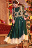 Dark Green Silk Pakistani Anarkali Suit With Zardosi Work