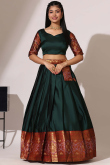 Dark Green Silk Woven Zari A Line Lehenga 