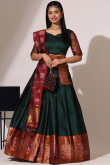 Dark Green Silk Woven Zari A Line Lehenga 