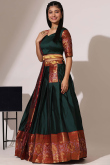 Dark Green Silk Woven Zari A Line Lehenga 