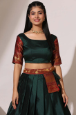 Dark Green Silk Woven Zari A Line Lehenga 