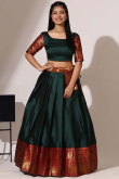Dark Green Silk Woven Zari A Line Lehenga 
