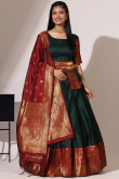 Dark Green Silk Woven Zari A Line Lehenga 