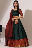 Dark Green Silk Woven Zari A Line Lehenga 