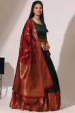 Dark Green Silk Woven Zari A Line Lehenga 