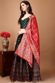 Dark Green Silk Woven Zari Panelled Style Lehenga