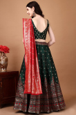 Dark Green Silk Woven Zari Panelled Style Lehenga