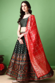 Dark Green Silk Woven Zari Panelled Style Lehenga