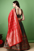 Dark Green Silk Woven Zari Panelled Style Lehenga