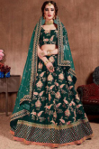 Dark Green Soft Silk Embroidered Lehenga
