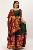 Dark Green Taffeta Silk Patola print Flared Lehnga 