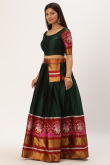 Dark Green Taffeta Silk Patola print Flared Lehnga 