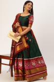 Dark Green Taffeta Silk Patola print Flared Lehnga 