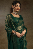 Dark Green Tissue Saree with Shimmer for Mehndi