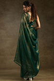 Dark Green Tissue Saree with Shimmer for Mehndi