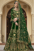 Dark Green Velvet Embroidered A Line Lehenga